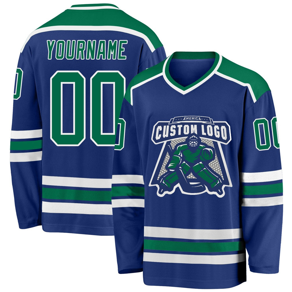 Custom Royal Kelly Green-White Hockey Jersey photo 1