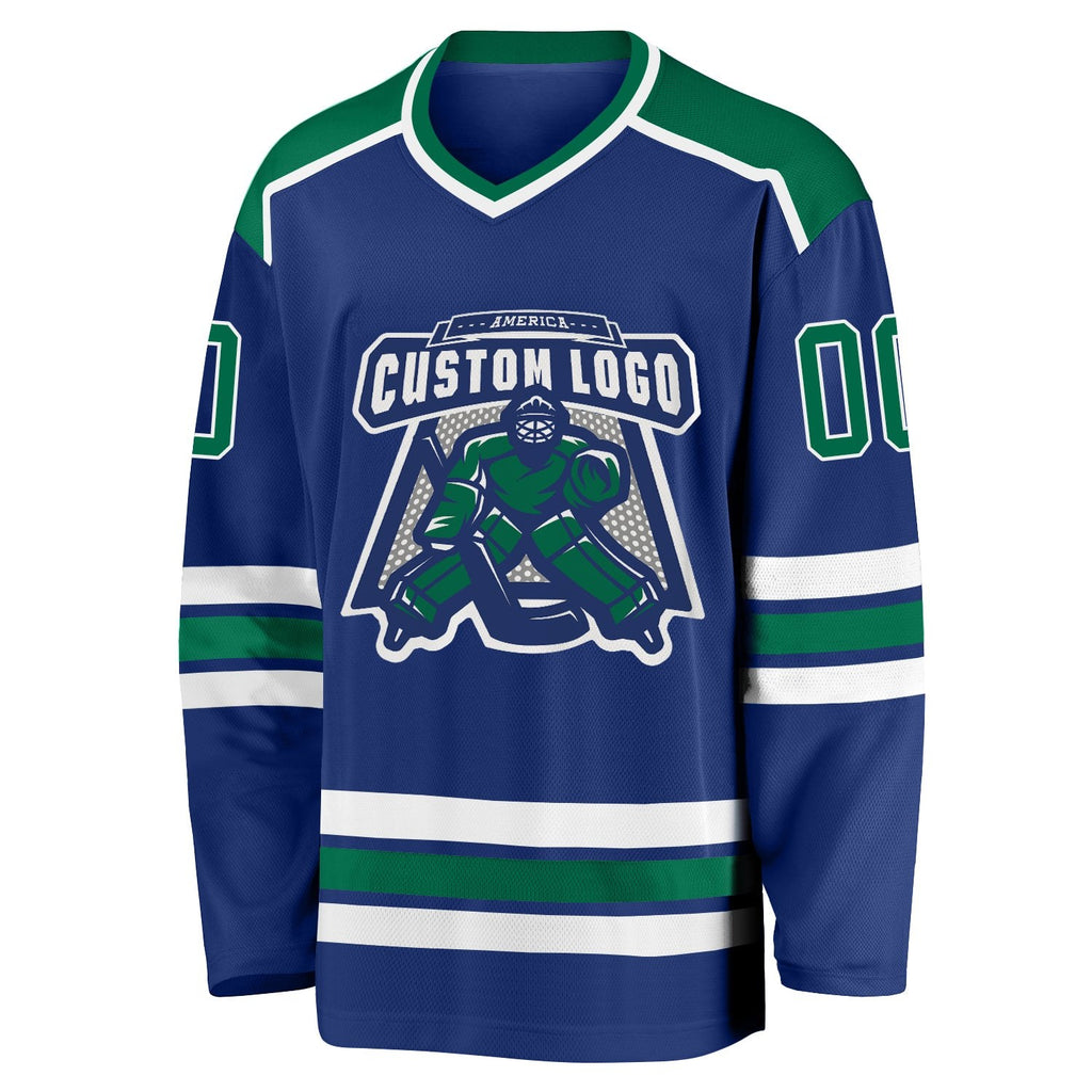 Custom Royal Kelly Green-White Hockey Jersey photo 2
