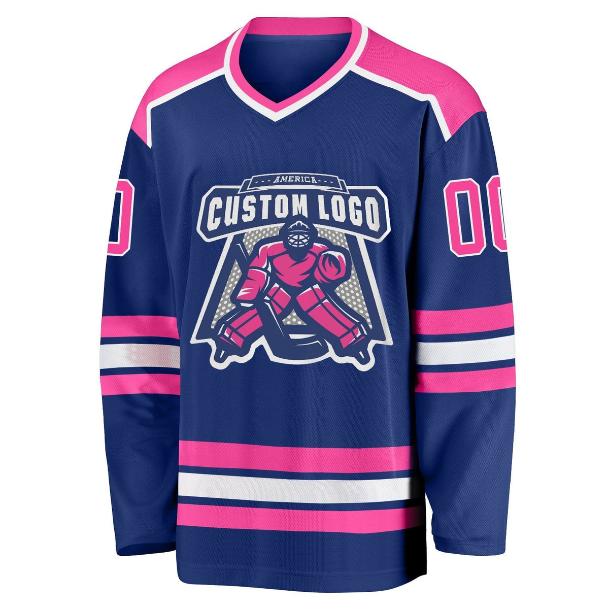 Custom Royal Pink-White Hockey Jersey photo 2