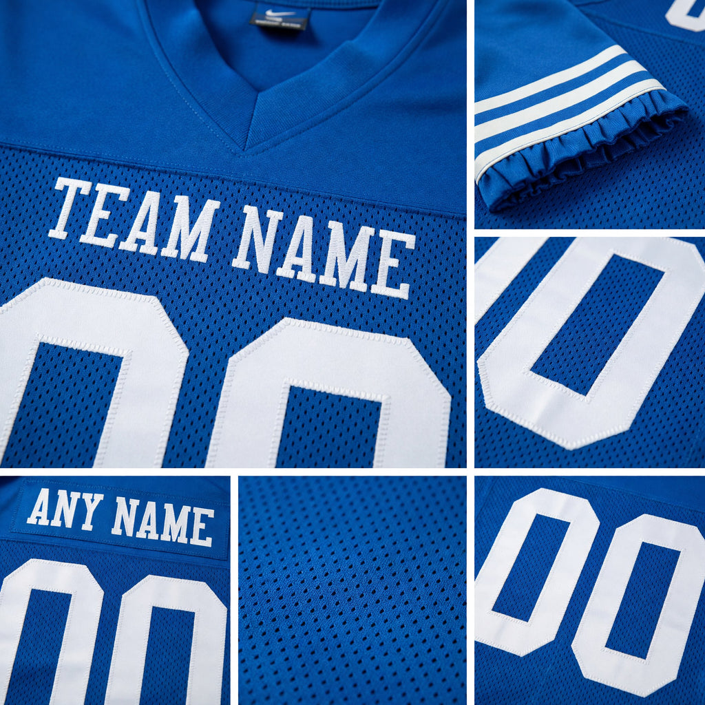 Custom Royal White Mesh Authentic Football Jersey detail