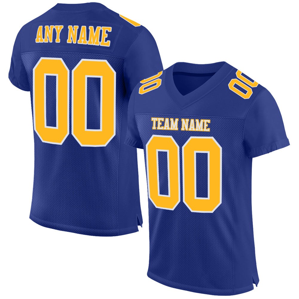 Custom Royal Gold-White Mesh Authentic Football Jersey photo 1