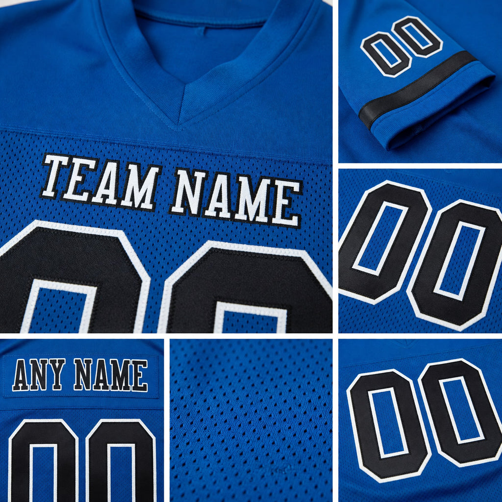 Custom Royal Black-White Mesh Authentic Football Jersey detail