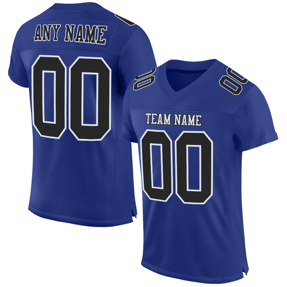 Custom Royal Black-White Mesh Authentic Football Jersey photo 1