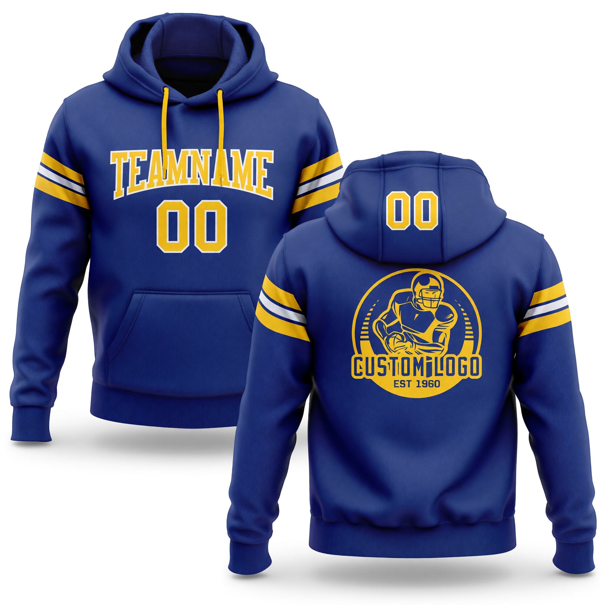 Custom Stitched Royal Gold-White Football Pullover Sweatshirt Hoodie