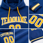Custom Stitched Royal Gold-White Football Pullover Sweatshirt Hoodie detail