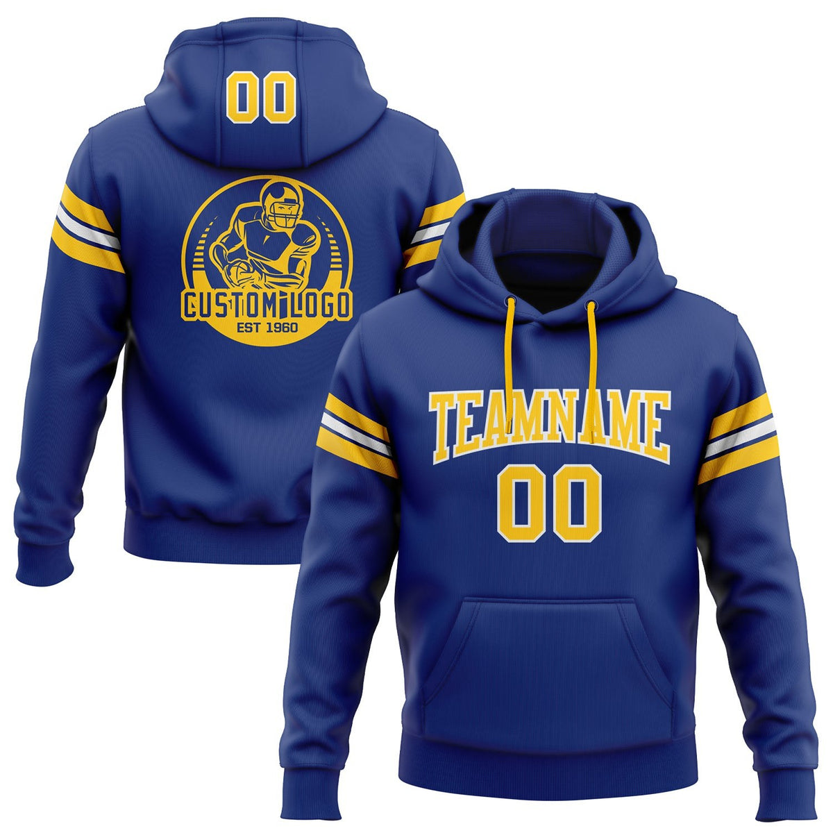 Custom Stitched Royal Gold-White Football Pullover Sweatshirt Hoodie photo 1