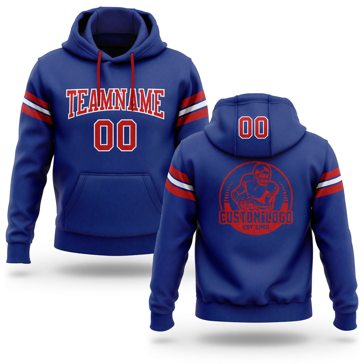 Custom Stitched Royal Red-White Football Pullover Sweatshirt Hoodie