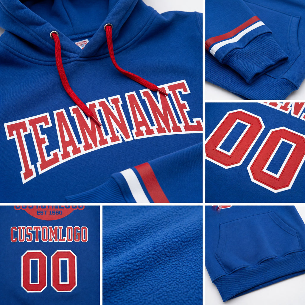 Custom Stitched Royal Red-White Football Pullover Sweatshirt Hoodie detail