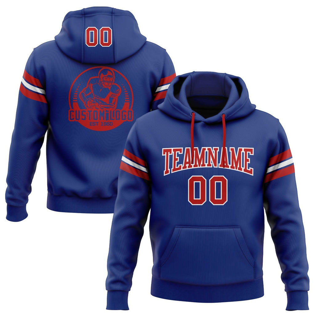 Custom Stitched Royal Red-White Football Pullover Sweatshirt Hoodie photo 1