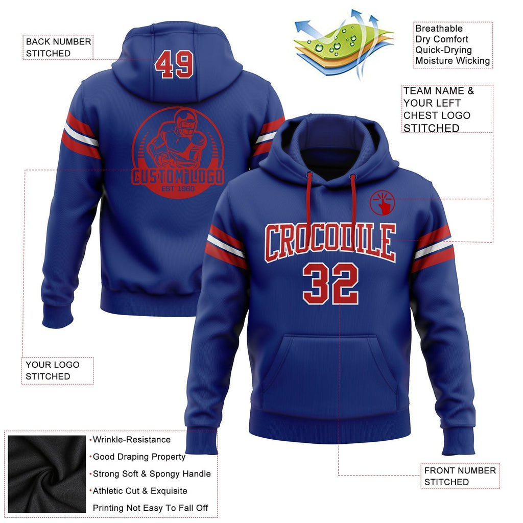 Custom Stitched Royal Red-White Football Pullover Sweatshirt Hoodie photo 2