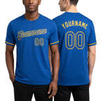 Custom Royal Royal-Gold Performance T-Shirt worn front and back