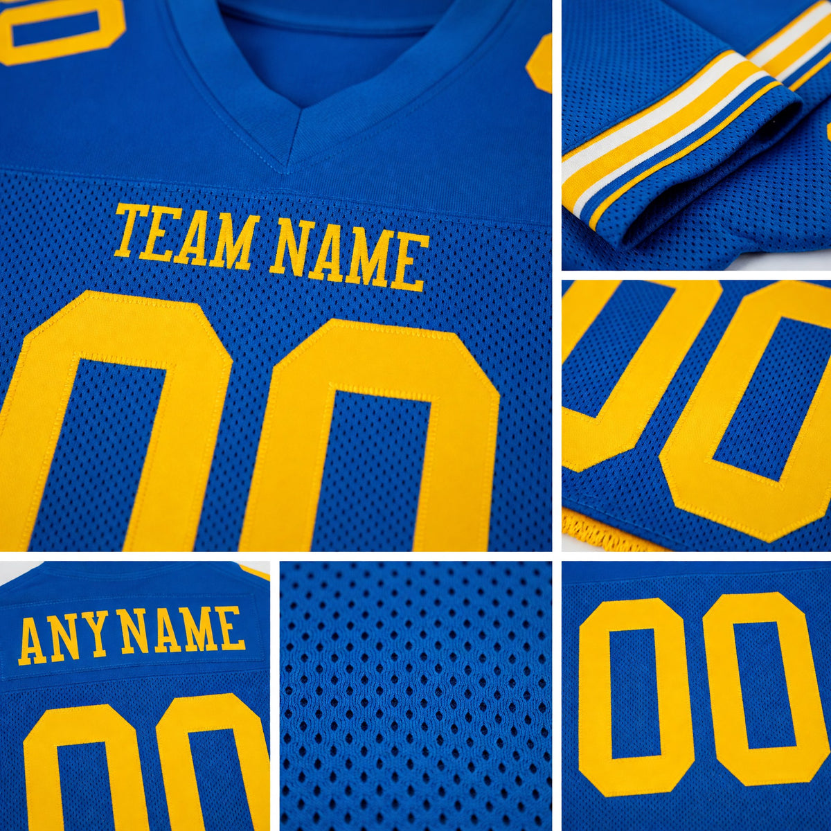 Custom Royal Gold Mesh Authentic Football Jersey detail