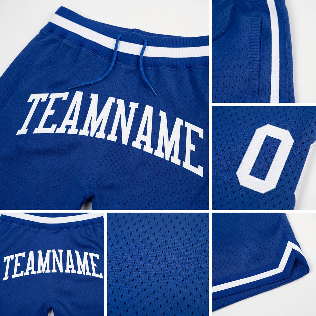 Custom Royal White Authentic Throwback Basketball Shorts detail
