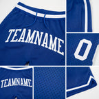 Custom Royal White Authentic Throwback Basketball Shorts detail