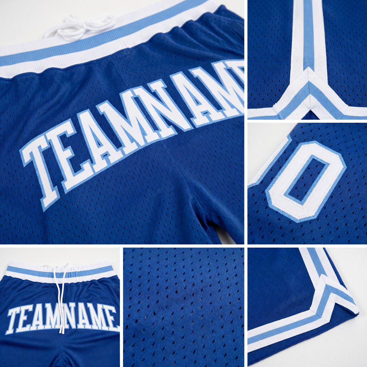 Custom Royal White-Light Blue Authentic Throwback Basketball Shorts detail