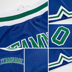 Custom Royal Kelly Green-White Authentic Throwback Basketball Shorts detail
