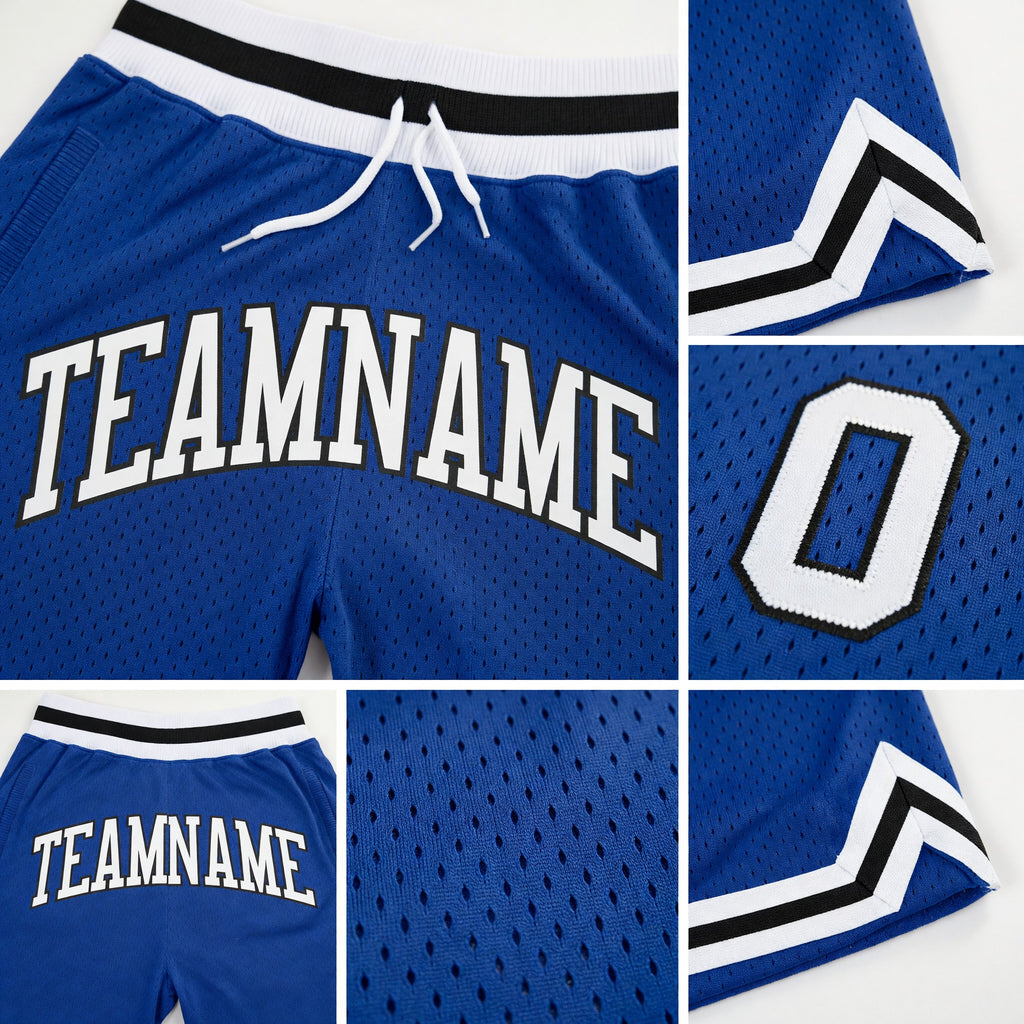 Custom Royal White-Black Authentic Throwback Basketball Shorts detail