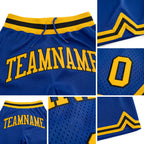 Custom Royal Gold-Black Authentic Throwback Basketball Shorts detail