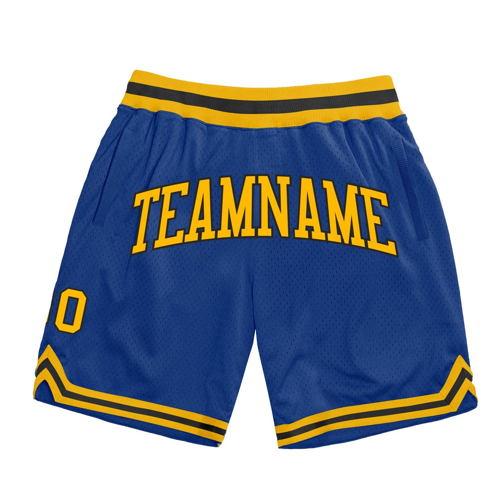 Custom Royal Gold-Black Authentic Throwback Basketball Shorts photo 1