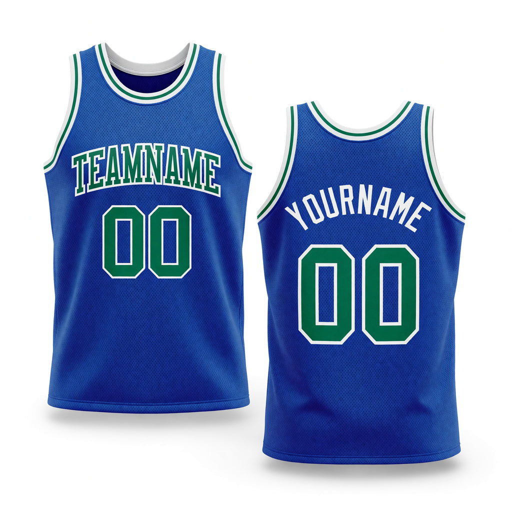 Custom Royal Kelly Green-White Authentic Throwback Basketball Jersey