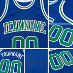 Custom Royal Kelly Green-White Authentic Throwback Basketball Jersey detail