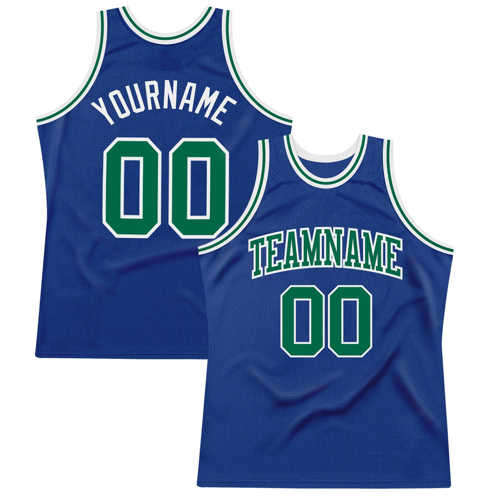Custom Royal Kelly Green-White Authentic Throwback Basketball Jersey photo 1