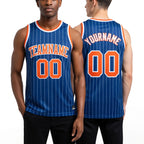 Custom Royal White Pinstripe Orange-White Authentic Basketball Jersey worn front and back