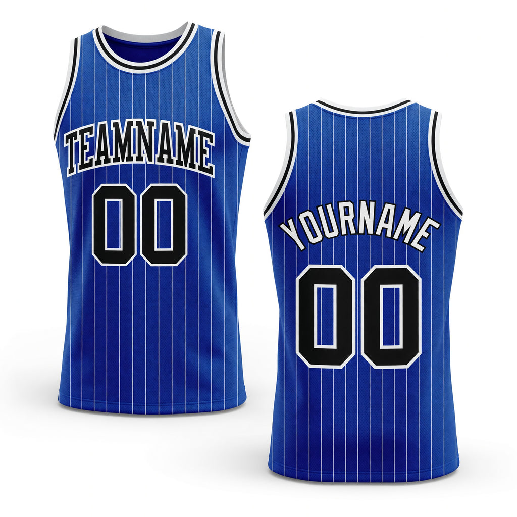 Custom Royal White Pinstripe Black-White Authentic Basketball Jersey