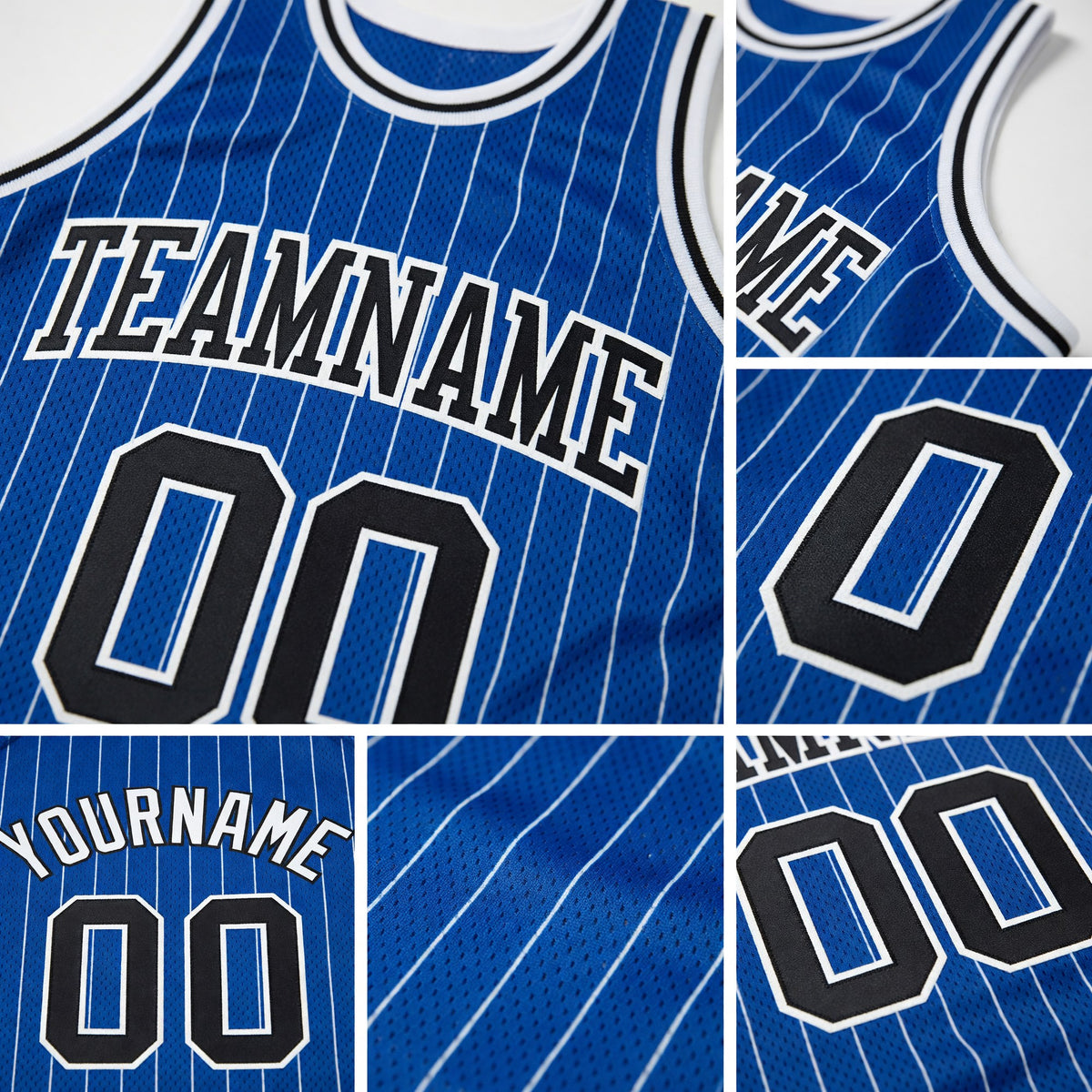 Custom Royal White Pinstripe Black-White Authentic Basketball Jersey detail