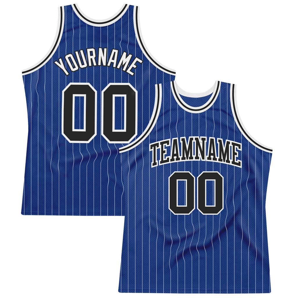 Custom Royal White Pinstripe Black-White Authentic Basketball Jersey photo 1