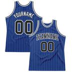 Custom Royal White Pinstripe Black-White Authentic Basketball Jersey photo 1