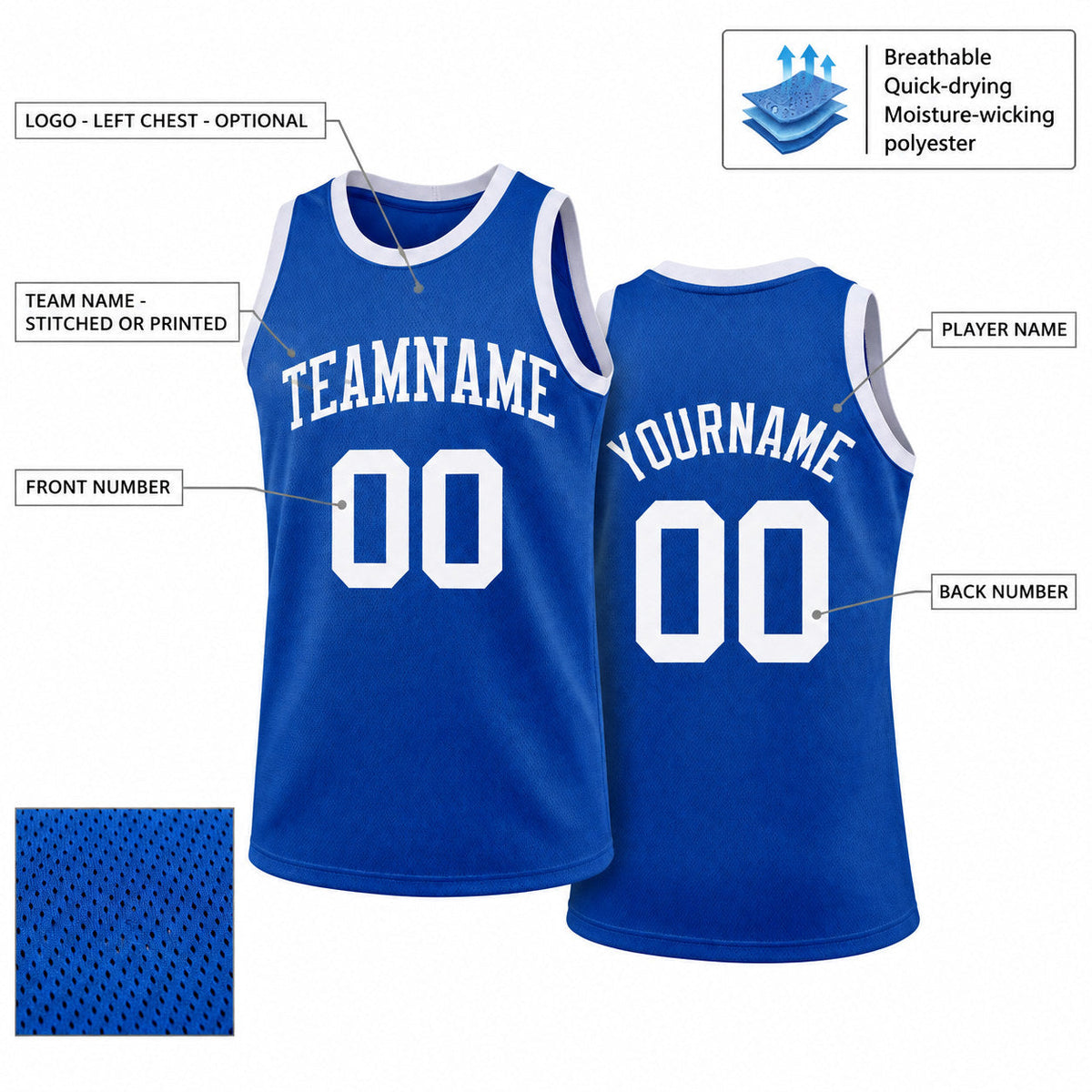 Custom Royal Authentic Throwback Basketball Jersey with White Lettering Design 0493 customization guide