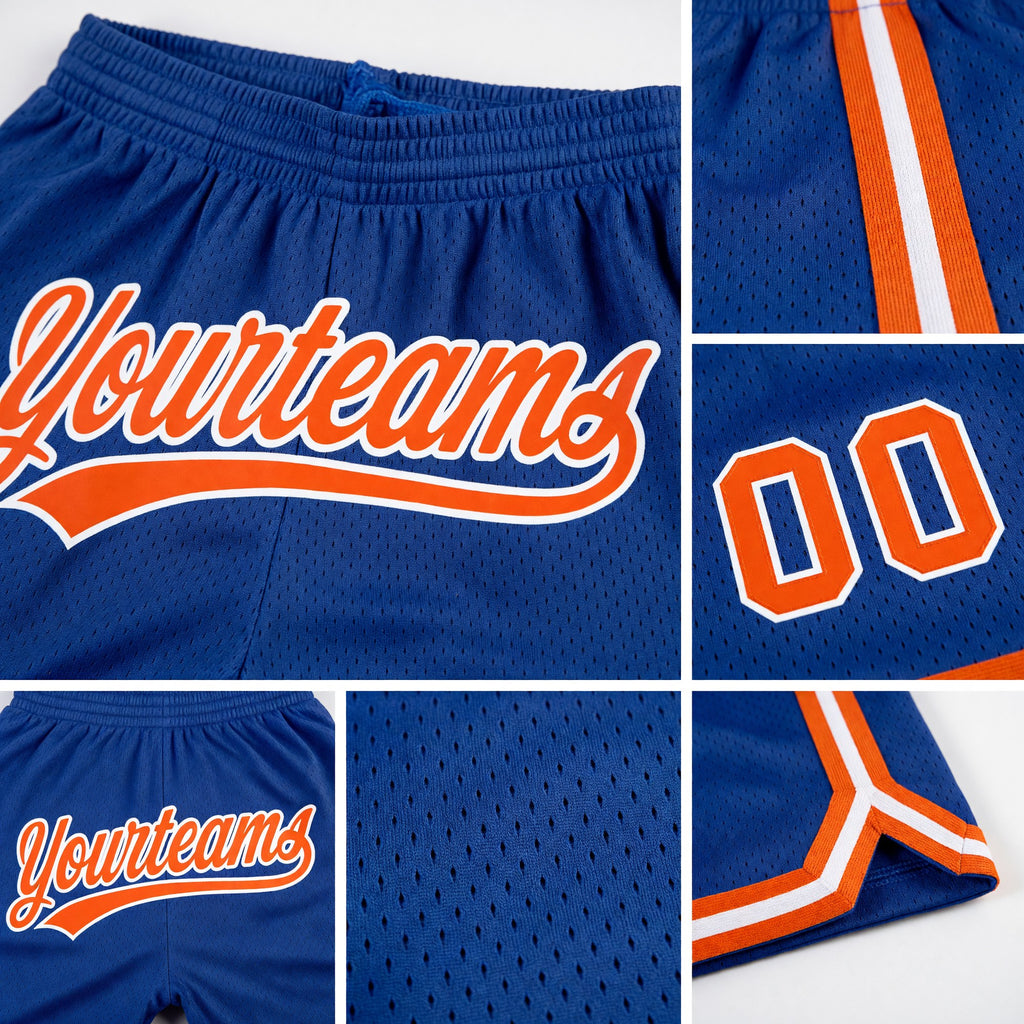 Custom Royal Orange-White Authentic Throwback Basketball Shorts detail
