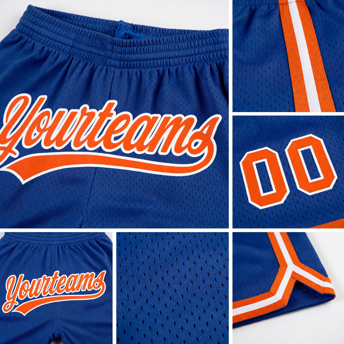Custom Royal Orange-White Authentic Throwback Basketball Shorts detail