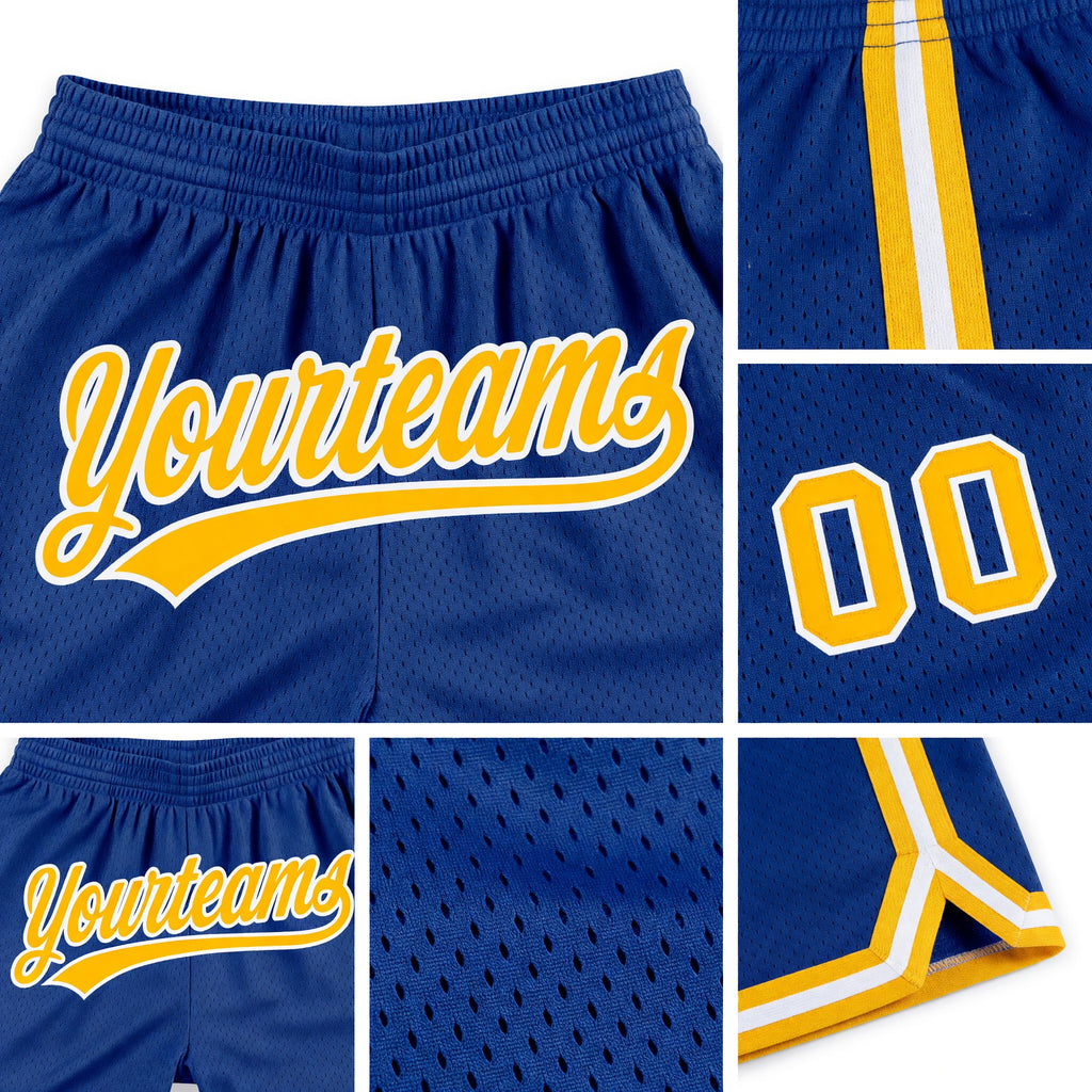Custom Royal Gold-White Authentic Throwback Basketball Shorts detail