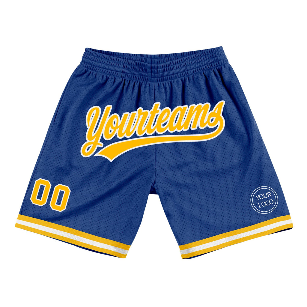 Custom Royal Gold-White Authentic Throwback Basketball Shorts photo 1