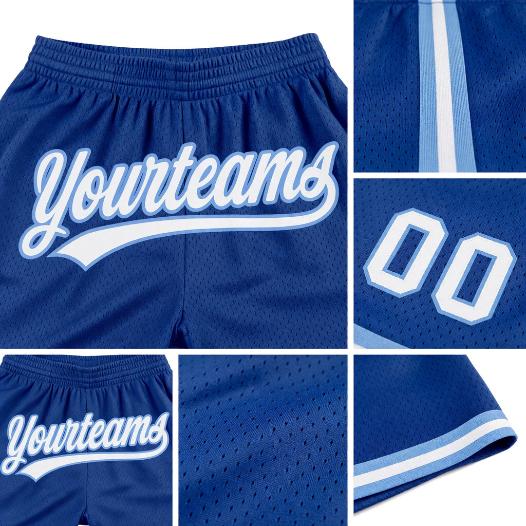 Custom Royal White-Light Blue Authentic Throwback Basketball Shorts detail