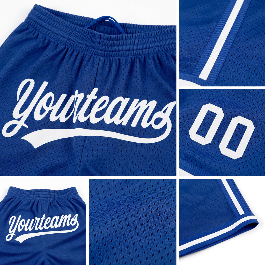 Custom Royal White Authentic Throwback Basketball Shorts detail