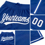 Custom Royal White Authentic Throwback Basketball Shorts detail