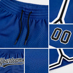 Custom Royal Black-White Authentic Throwback Basketball Shorts detail