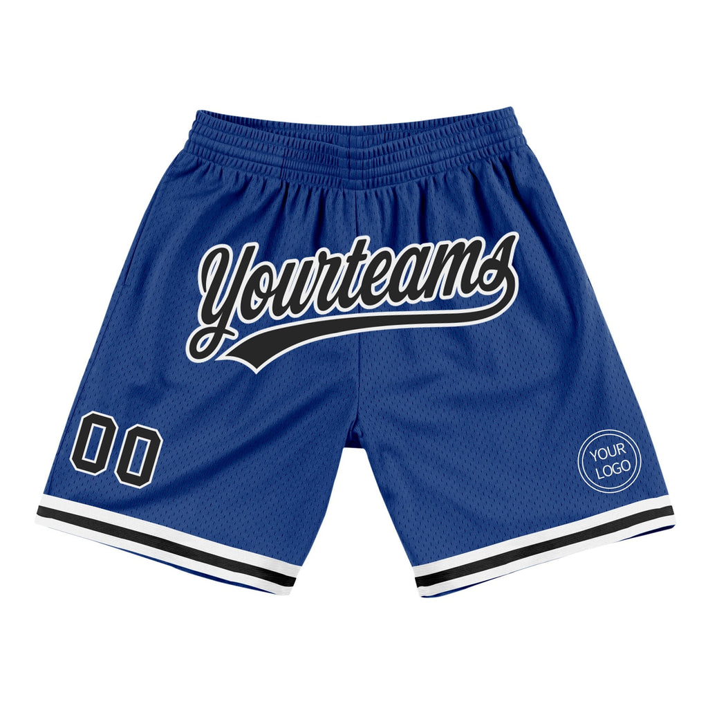 Custom Royal Black-White Authentic Throwback Basketball Shorts photo 1