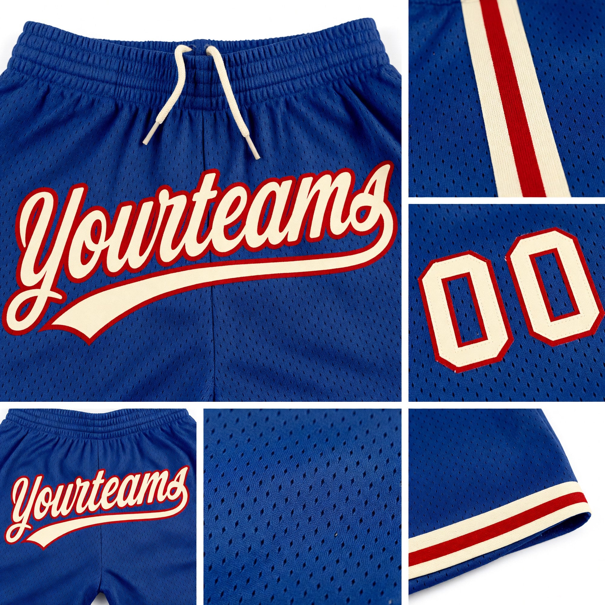 Custom Royal Cream-Red Authentic Throwback Basketball Shorts detail