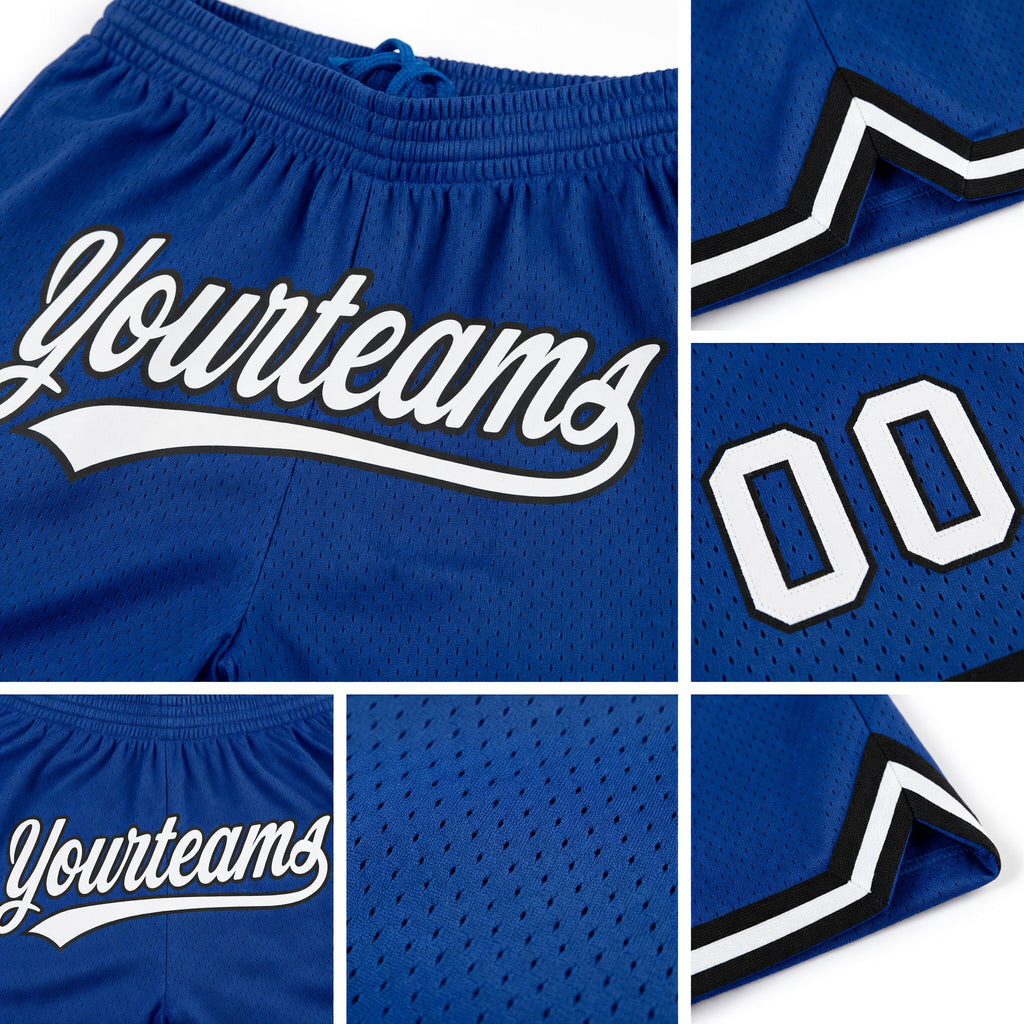 Custom Royal White-Black Authentic Throwback Basketball Shorts detail