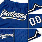 Custom Royal White-Black Authentic Throwback Basketball Shorts detail