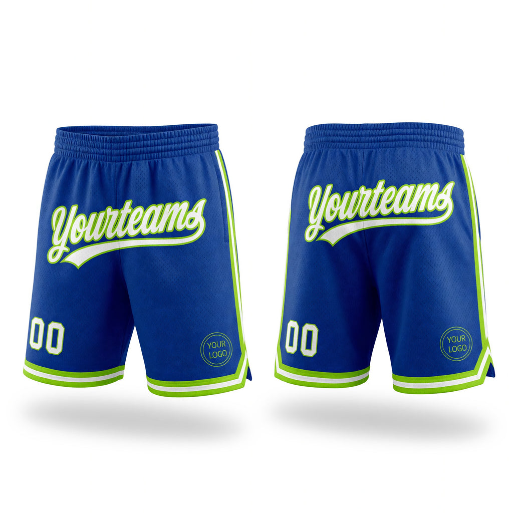 Custom Royal White-Neon Green Authentic Throwback Basketball Shorts