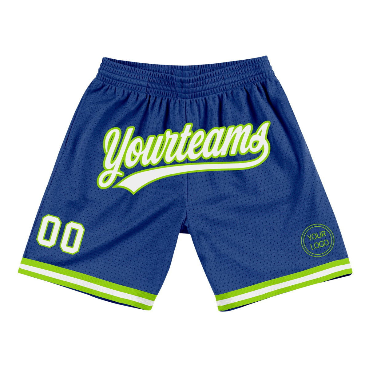 Custom Royal White-Neon Green Authentic Throwback Basketball Shorts photo 1