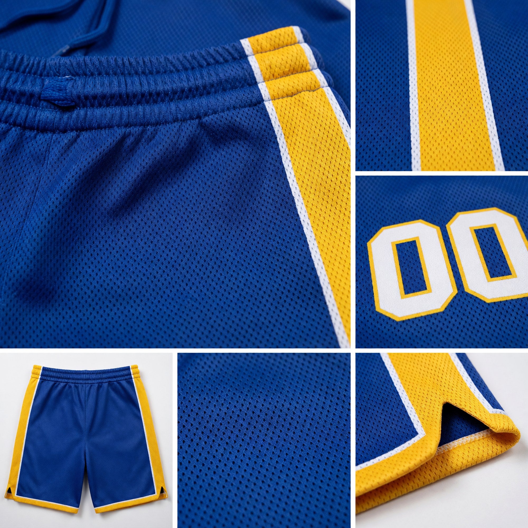 Custom Royal White-Yellow Authentic Basketball Shorts detail