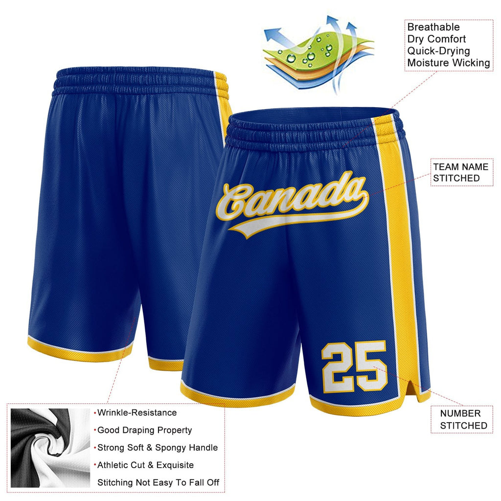 Custom Royal White-Yellow Authentic Basketball Shorts photo 2