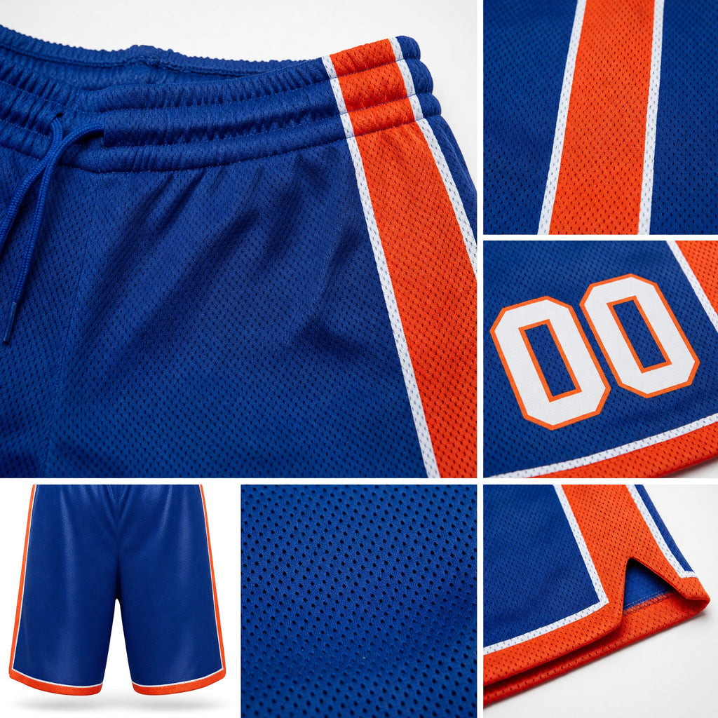 Custom Royal White-Orange Authentic Basketball Shorts detail