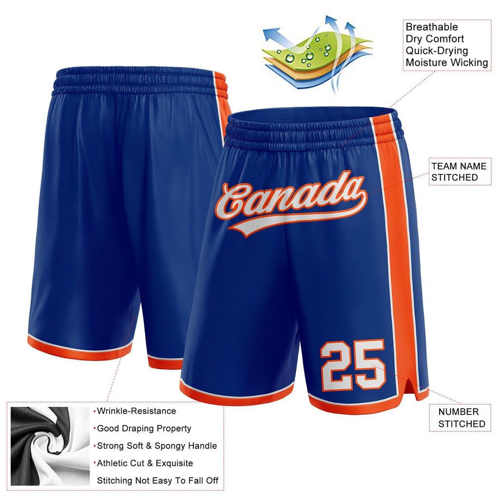 Custom Royal White-Orange Authentic Basketball Shorts photo 2